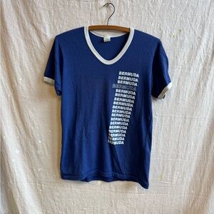 Vintage 80s Blue Bermuda ringer Graphic T-Shirt